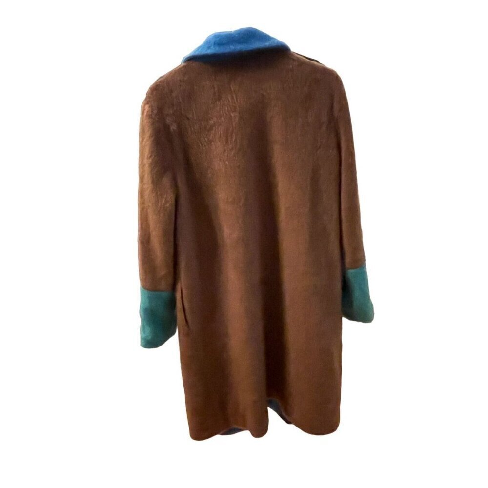 L'atiste By Amy Womens Brown Blue Notch Lapel Double Breasted Coat Size L - Picture 3 of 7